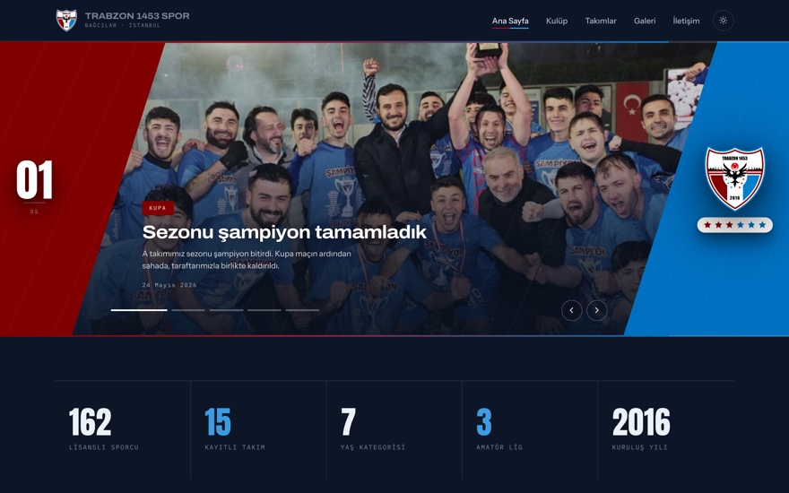 Trabzon 1453 Spor kulüp sitesinin ana sayfası